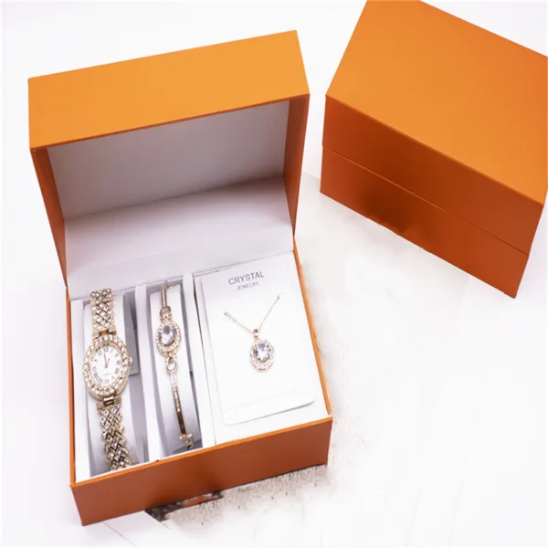 3 piece rhinestone watch set with bracelet and necklace - Image 2