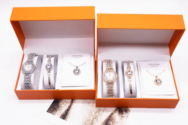 3 piece rhinestone watch set with bracelet and necklace - Image 3