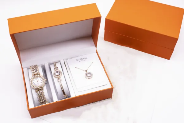 3 piece rhinestone watch set with bracelet and necklace - Image 4