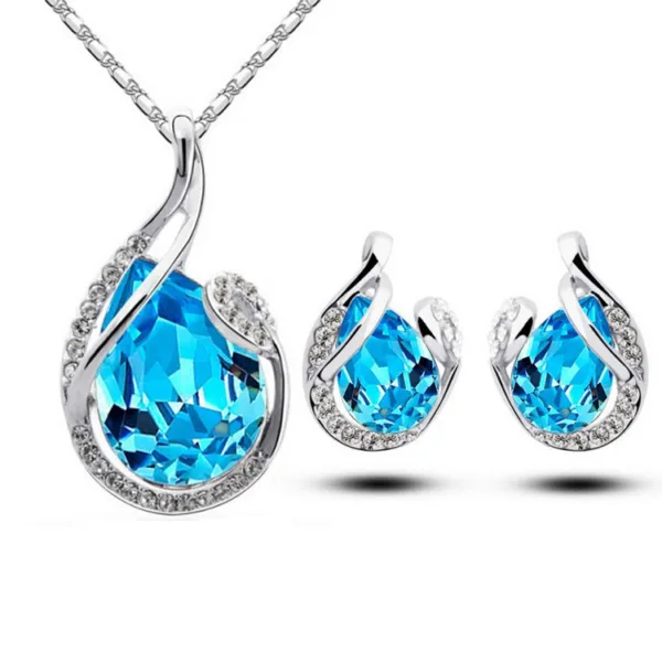 3pcs rhinestone necklace set with earrings fashion water drop shaped jewelry for women valentines day - Image 2