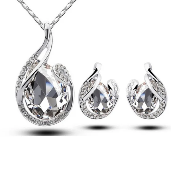 3pcs rhinestone necklace set with earrings fashion water drop shaped jewelry for women valentines day - Image 3