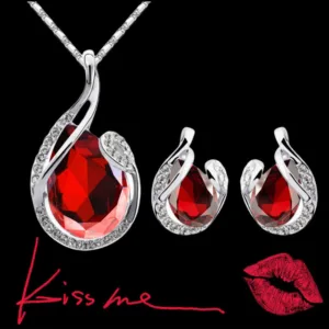 3pcs rhinestone necklace set with earrings fashion water drop shaped jewelry for women valentines day