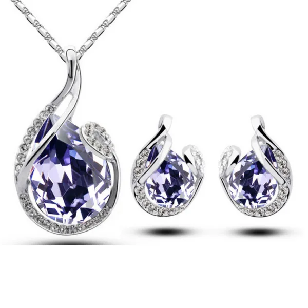 3pcs rhinestone necklace set with earrings fashion water drop shaped jewelry for women valentines day - Image 5