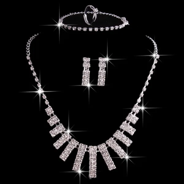 4 pieces rhinestones necklace set with earrings ring and bracelet fashion jewelry for women - Image 6