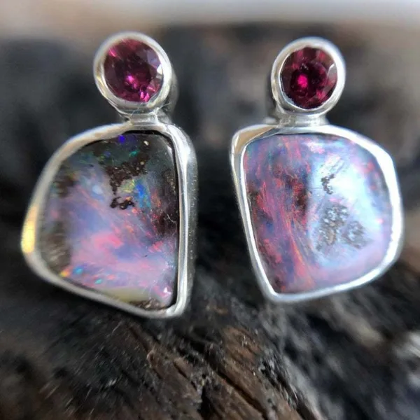 australia rainbow color opal stud earrings - Image 3