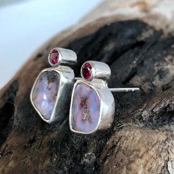 australia rainbow color opal stud earrings