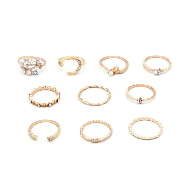 bohemian fashion star moon love pearl leaf 10 piece ring - Image 2