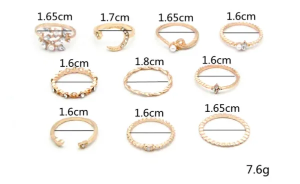 bohemian fashion star moon love pearl leaf 10 piece ring - Image 6