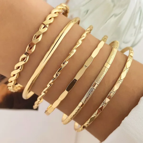 bohemian metal chain bracelet set for women geometric gold color thick link chain bangle female fashion jewelry - Image 3