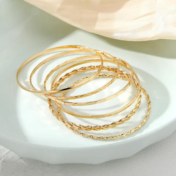 bohemian metal chain bracelet set for women geometric gold color thick link chain bangle female fashion jewelry - Image 4