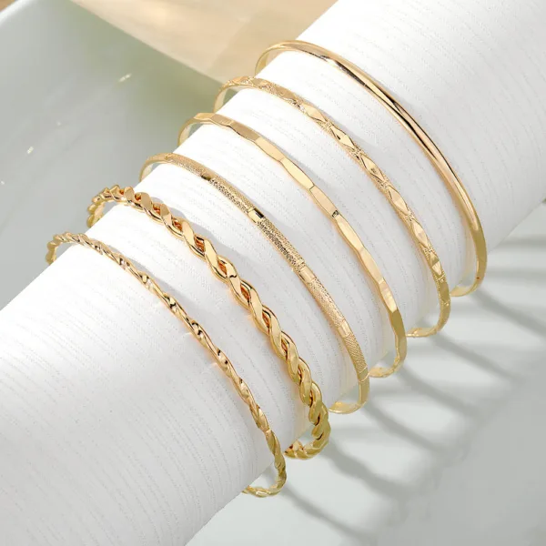 bohemian metal chain bracelet set for women geometric gold color thick link chain bangle female fashion jewelry - Image 5