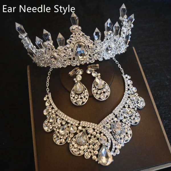 bridal headdress flowers wedding hair accessories accessories crown necklace earrings three piece set wedding accessories - Image 2