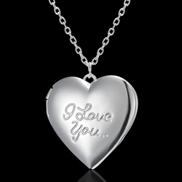 carved design love necklace personalized heart shaped photo frame pendant necklace for women family jewelry for valentines day - Image 3