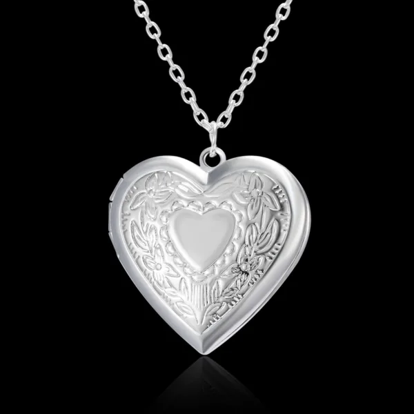 carved design love necklace personalized heart shaped photo frame pendant necklace for women family jewelry for valentines day - Image 5