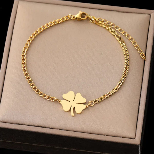 creative personality retro love clover titanium steel bracelet - Image 2