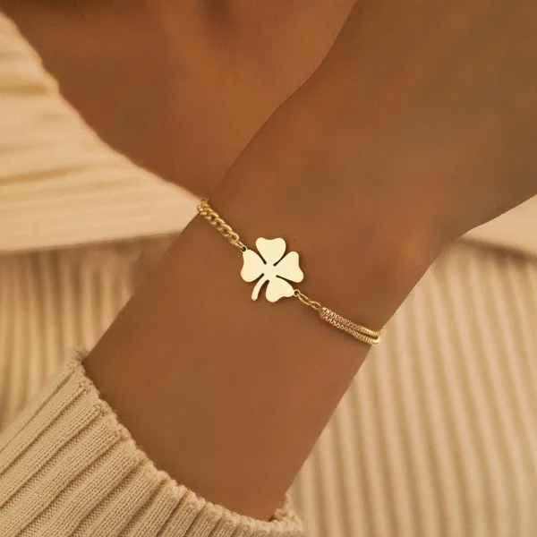 creative personality retro love clover titanium steel bracelet