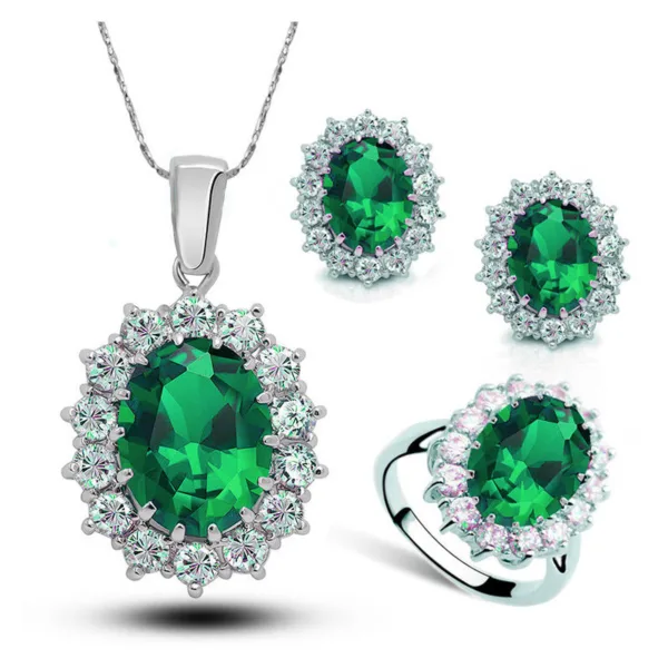 crystal jewelry bridal necklace earrings ring jewelry set - Image 2