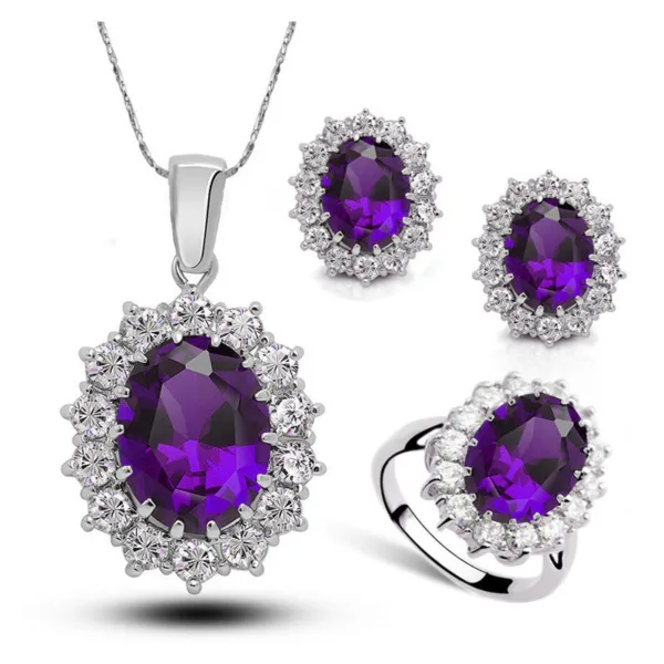 crystal jewelry bridal necklace earrings ring jewelry set - Image 3