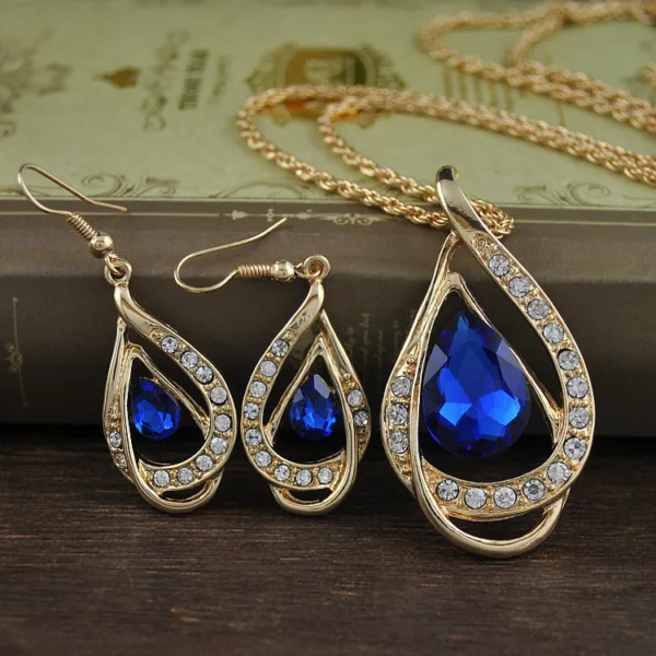 double drop crystal set necklace earrings