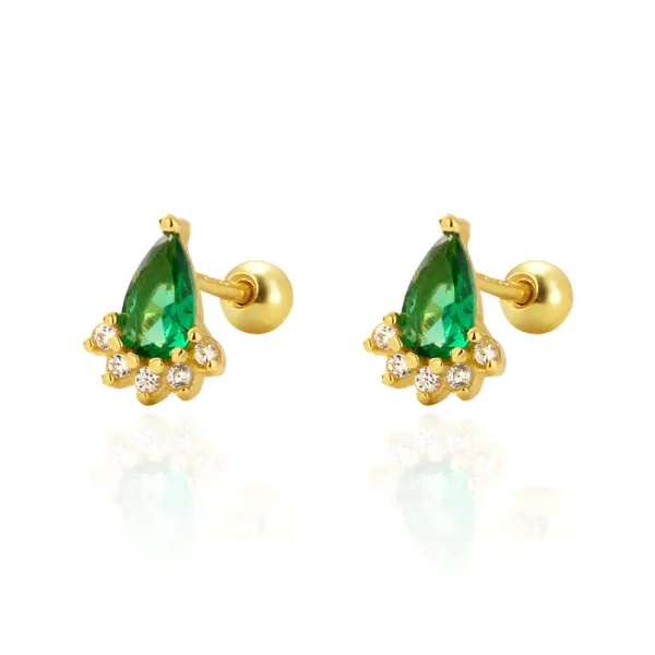 ear studs silver emerald diamond screw - Image 2