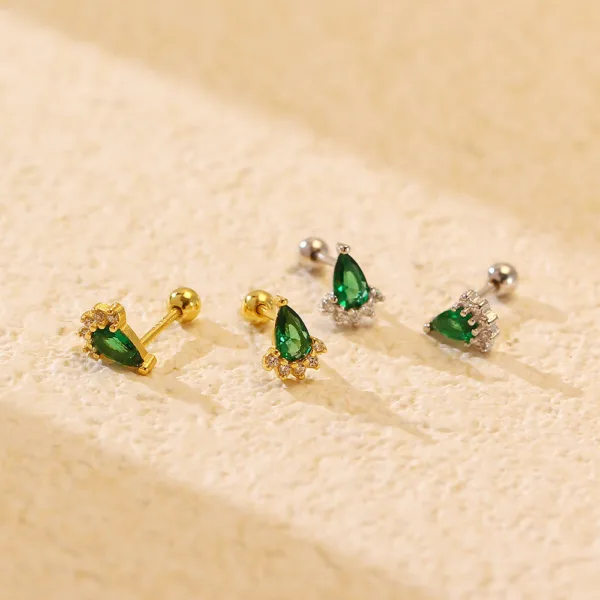 ear studs silver emerald diamond screw - Image 3