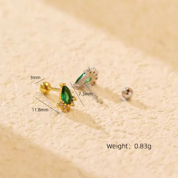 ear studs silver emerald diamond screw - Image 4