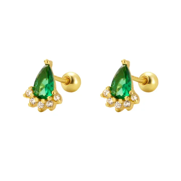 ear studs silver emerald diamond screw - Image 5