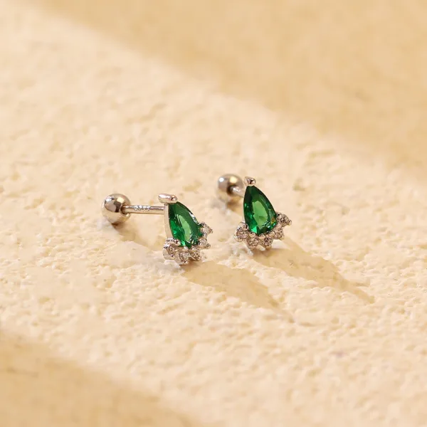 ear studs silver emerald diamond screw - Image 6