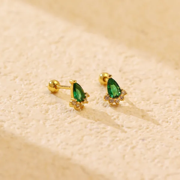 ear studs silver emerald diamond screw - Image 7