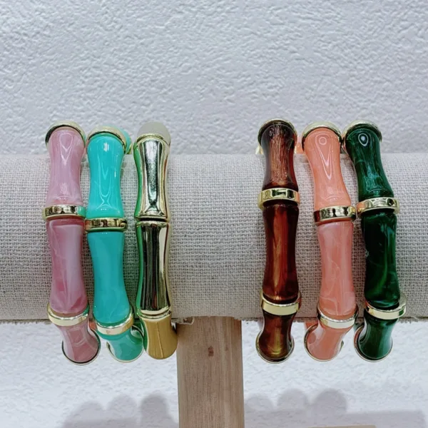 european and american bamboo tube beads womens fashion colored beads acrylic bracelet - Image 2