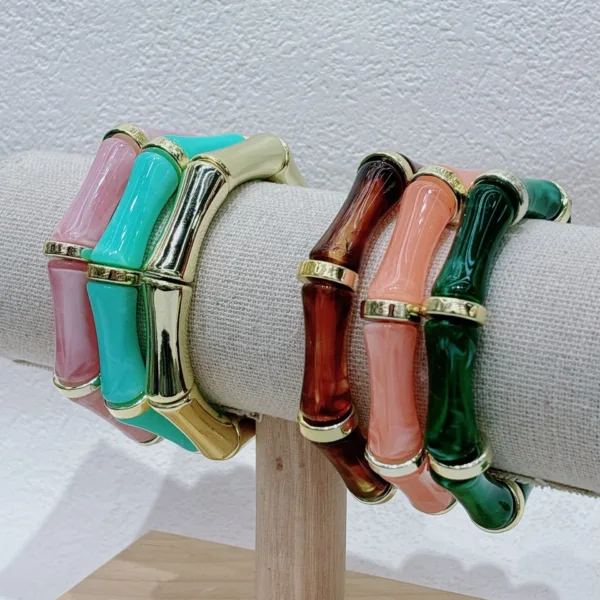 european and american bamboo tube beads womens fashion colored beads acrylic bracelet - Image 3