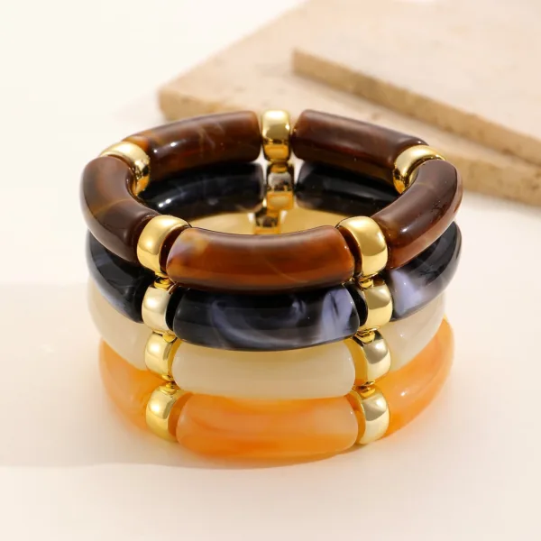 european and american resin beaded bamboo joint geometric exaggerated color matching design bracelet - Image 4