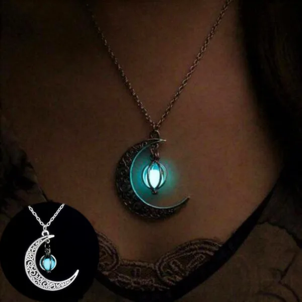 fashion moon natural glowing stone healing necklace women gift charm luminous pendant necklace jewelry