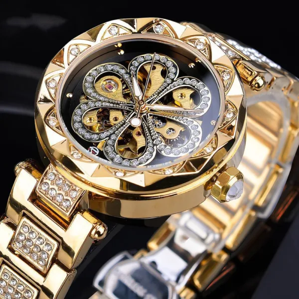 forsining mechanical automatic ladies watches top brand luxury rhinestone female wrist watches rose gold stainless steel clock - Image 6