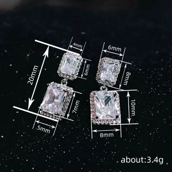 geometric eardrops womens square zircon design - Image 4