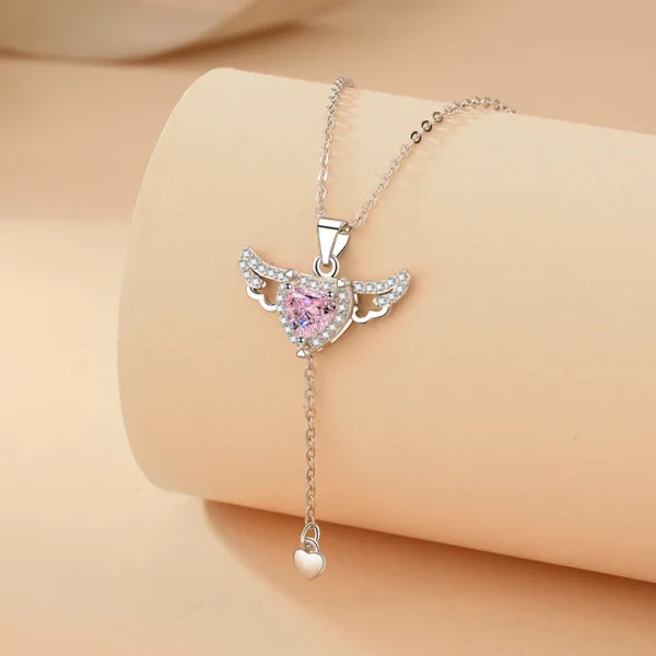 moving cupid heart angel wings tassel necklace with crystal clavicle chain women jewelry gift valentines day - Image 6