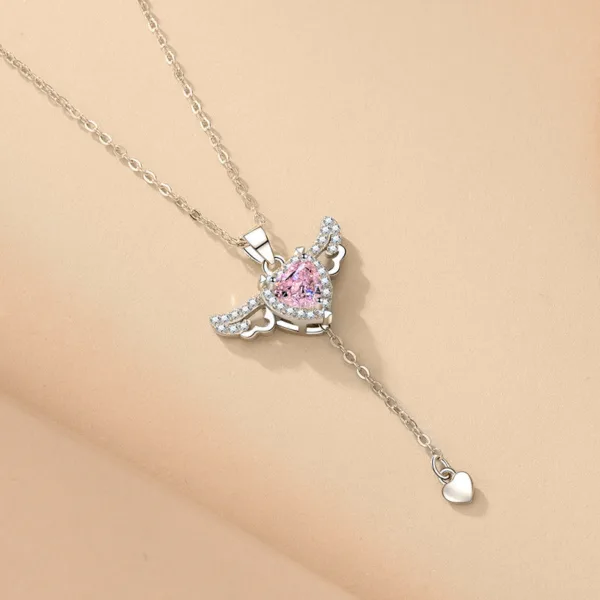 moving cupid heart angel wings tassel necklace with crystal clavicle chain women jewelry gift valentines day - Image 8