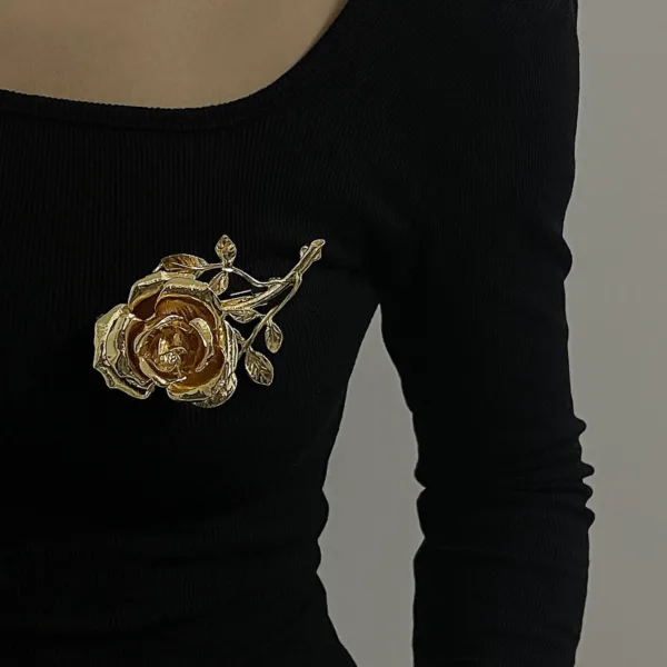 retro metal three dimensional rose flower accessories coat suit brooch - Image 2