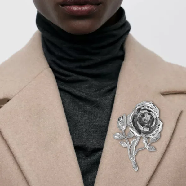 retro metal three dimensional rose flower accessories coat suit brooch - Image 3