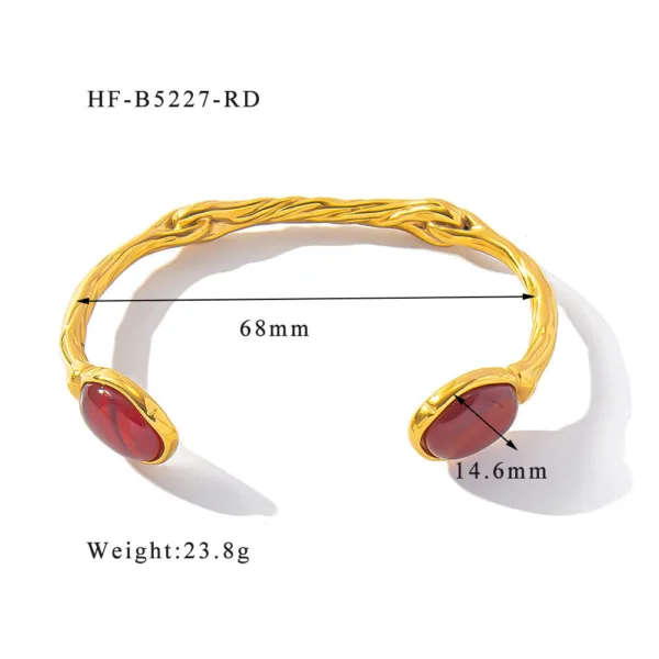 retro titanium steel plated 18k bilateral oval color natural stone open irregular adjustable bracelet - Image 7