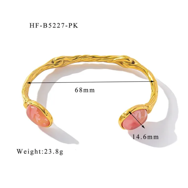 retro titanium steel plated 18k bilateral oval color natural stone open irregular adjustable bracelet - Image 8