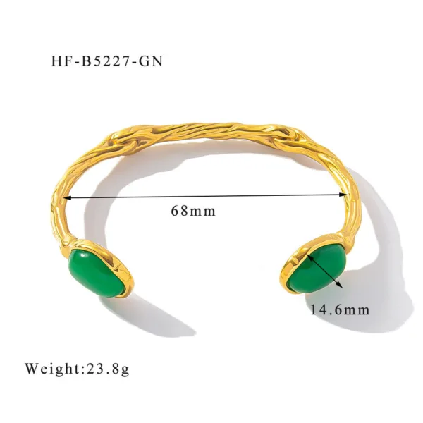 retro titanium steel plated 18k bilateral oval color natural stone open irregular adjustable bracelet - Image 9