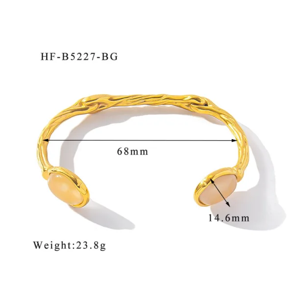 retro titanium steel plated 18k bilateral oval color natural stone open irregular adjustable bracelet - Image 10