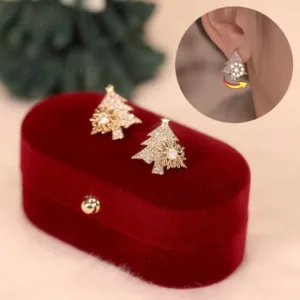 rotatable christmas tree earrings shiny rhinestone snowflake stud earring new year xmas festival ear jewelry gifts autumn and winter