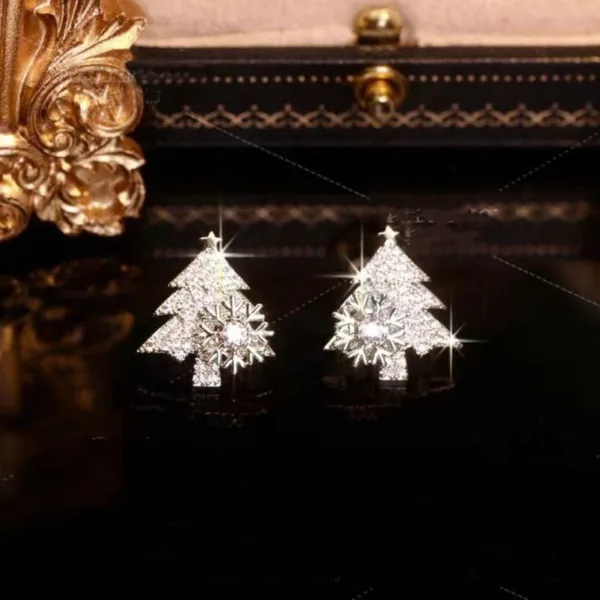 rotatable christmas tree earrings shiny rhinestone snowflake stud earring new year xmas festival ear jewelry gifts autumn and winter - Image 5