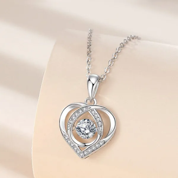 s925 beating heart shaped necklace women luxury love rhinestones necklace jewelry gift for valentines day - Image 2