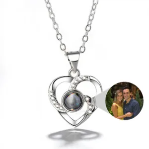 s925 silver romantic colorful photo projection necklace heart shaped pendant necklace