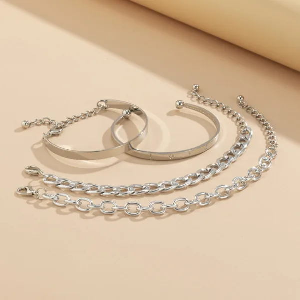 simple and smooth c shaped hollow chain bracelet set - Image 3