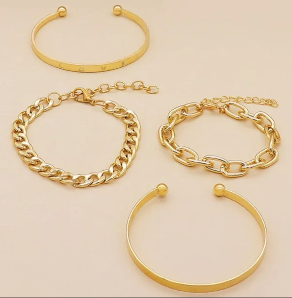 simple and smooth c shaped hollow chain bracelet set - Image 8