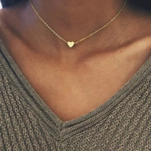 simple fashion gold color double sided love pendant necklaces clavicle chains necklace women jewelry valentines day gift - Image 2